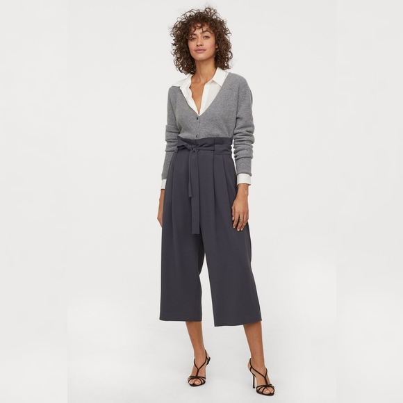 NWT H&M Crop Wide Leg Pants Dark Grey - Picture 3 of 16